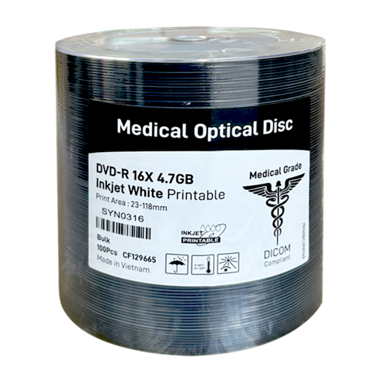 Medical Optical Disc, dvd-r 16x 4,7 Gb inkjet white printable, DICOM compliant