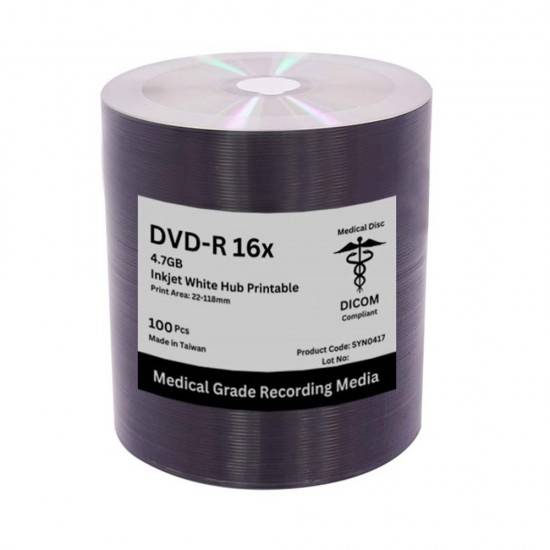 Medical grade recording media, dvd-r 16x 4,7 Gb inkjet printable, DICOM compliant